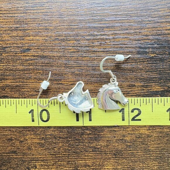 VTG Solid Sterling Silver 925 Horse Head Dangle Earrings Size 1" Length - Picture 10 of 11